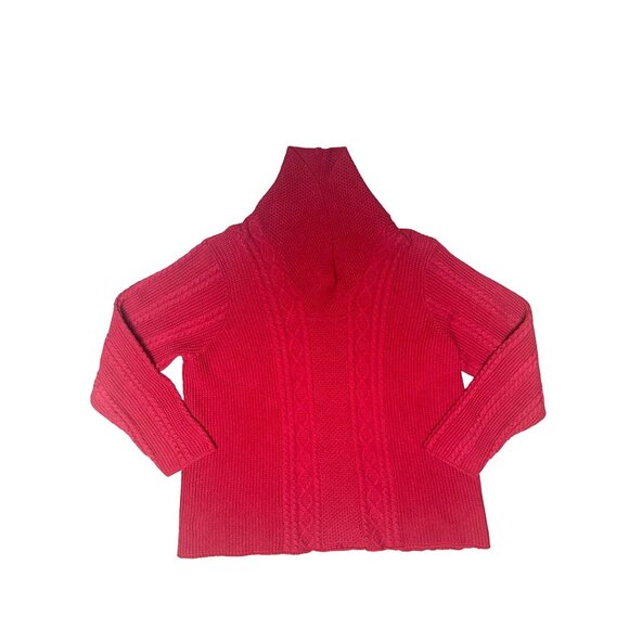 Jeanne Pierre Woman 2X Red Cotton Cable Knit Sweater Shawl Collar Cozy Citycore - Picture 10 of 10